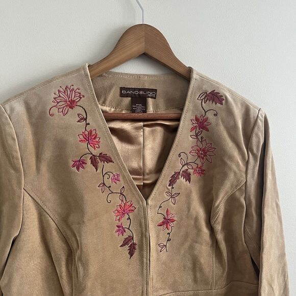 Vintage Floral Embroidered Suede Leather Jacket 14P Boho Festival Western Y2K - Picture 14 of 15